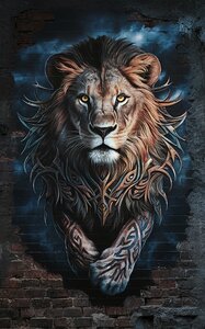 powerful lion with piercing