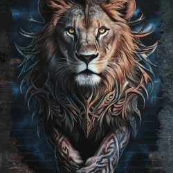powerful lion with piercing
