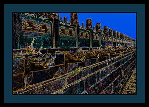 A WALL WITH DRAGON GARGOYLE SPIGETS IN THE FORBIDDEN CITY