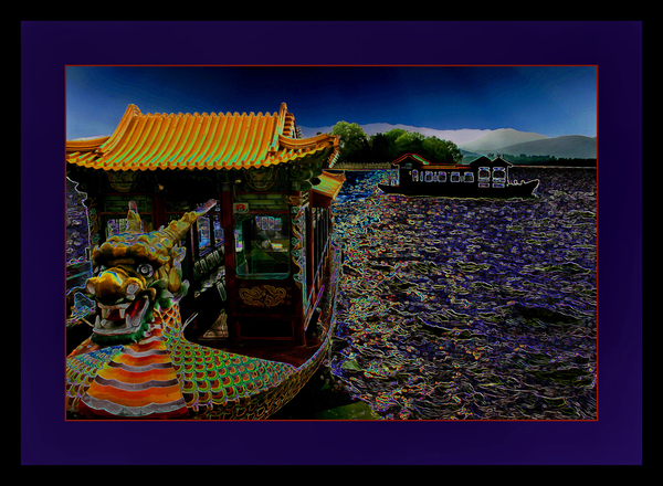 DRAGON BOATS ON KUNMING LAKE AT THE SUMMER PALACE  by LES MAYERS 
