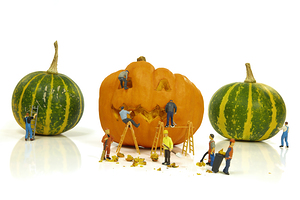 little world miniatures preparing the pumpkins for the hallo ween party