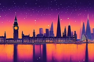 graphical art impression of the london skyline