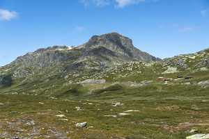 mountains in norway with blus sky background