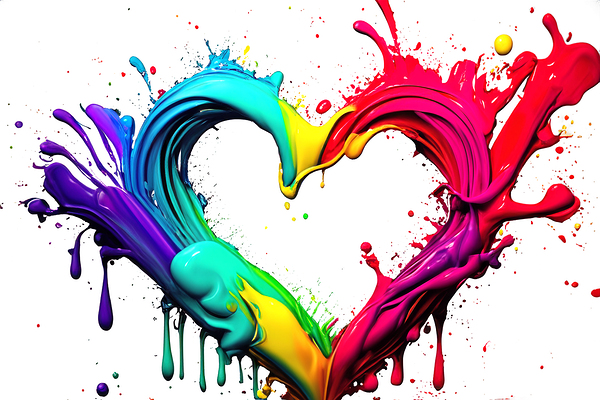 splash from rainbow colors paint in heart shape love Print