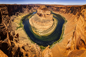 Panoramic view of Horseshoe Bend along the Colorado River near P