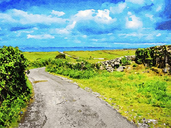 Scenic watercolor painting of Inishmore landscape on the Aran Islands Ireland Print