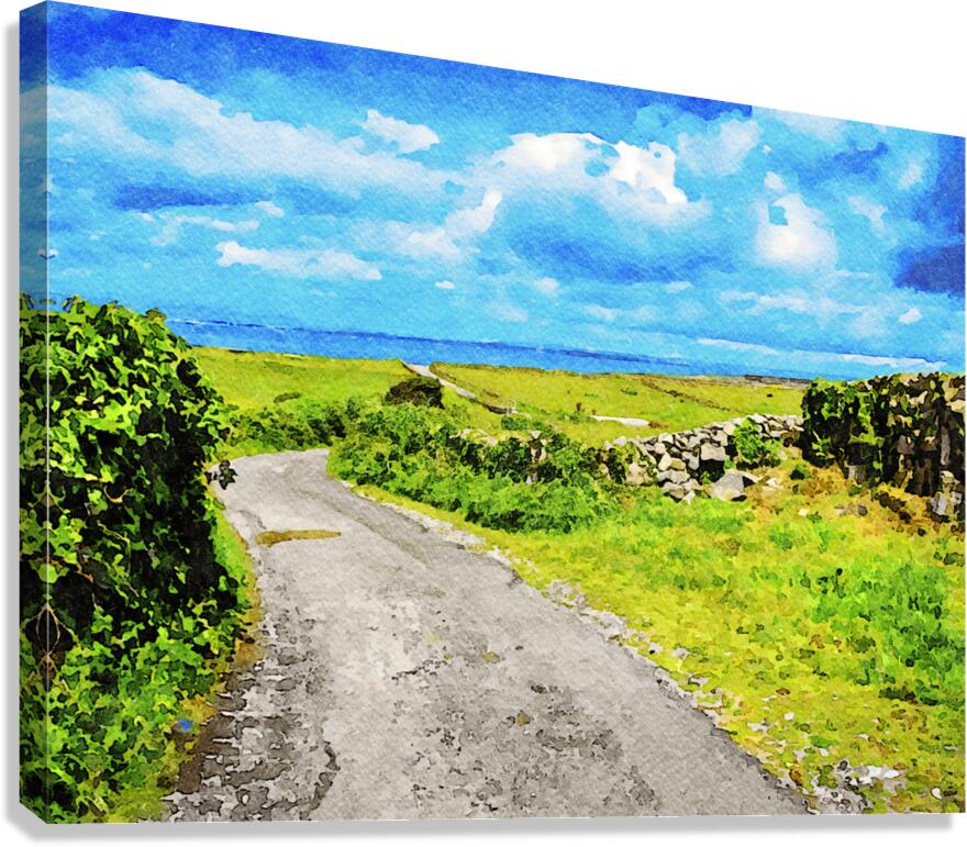 Scenic watercolor painting of Inishmore landscape on the Aran Islands Ireland Canvas Print