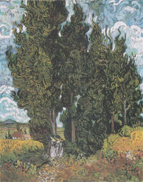 Van Gogh   Zypressen mit zwei weiblichen Figuren. Print
