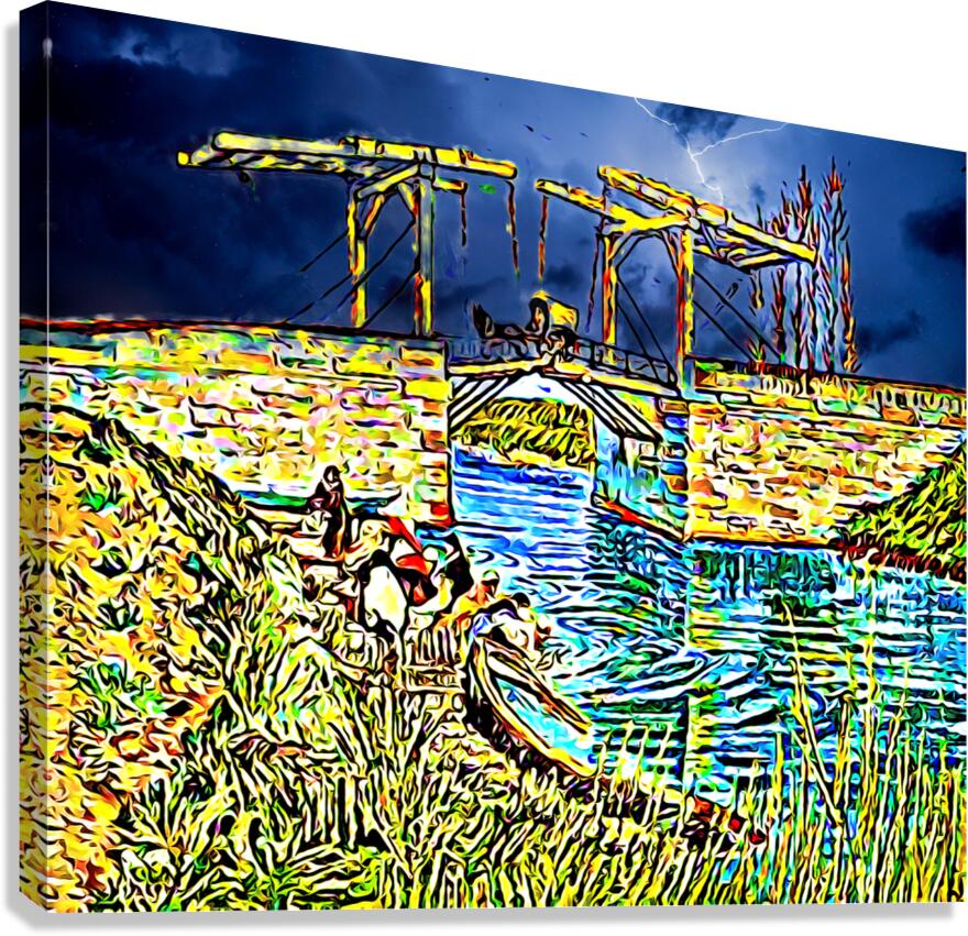 the langlois bridge dig lightning Canvas Print