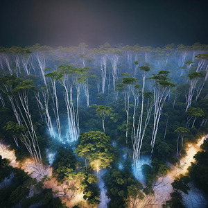 A lush jungle canopy stretching as far as