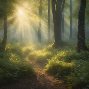 An enchanting forest clearing bathed in th