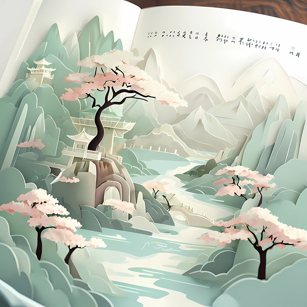 Open Book Displaying Layered Papercut Landscape Art work by Mubarak Malik Ibrahim