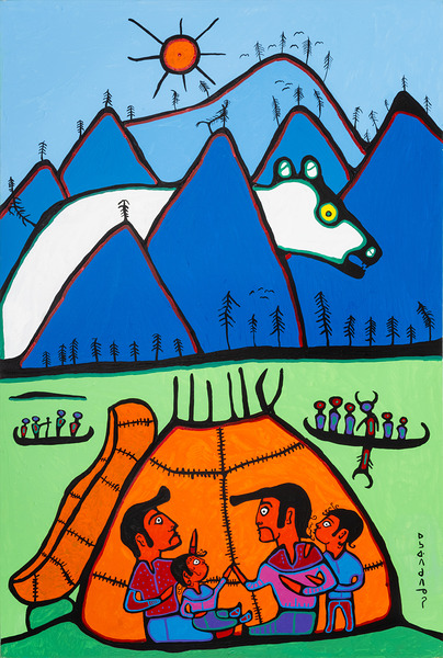 Shaman Grandfather Telling Stories of the Giant Bear -  archival museum print Print