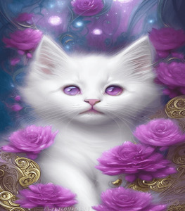 Fractal Flowers White Fluffy Kitten Cat Carri