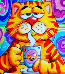 Garfield drinking coffee