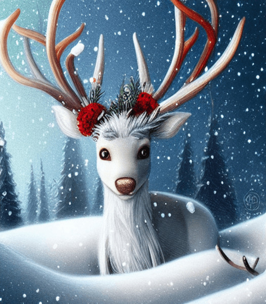 Fantasy Reindeer With Flowers Print