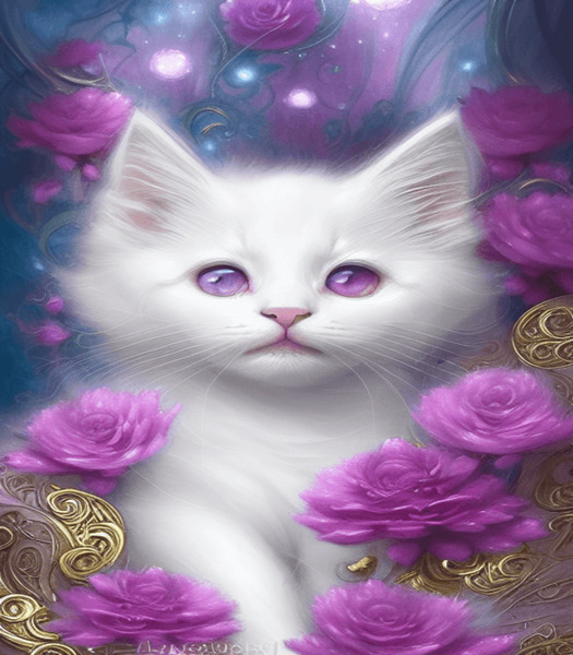 Fractal Flowers White Fluffy Kitten Cat Carri Print