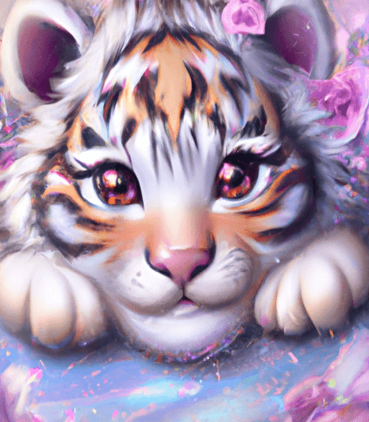 Happy Fluffy Tiger Realistic Print