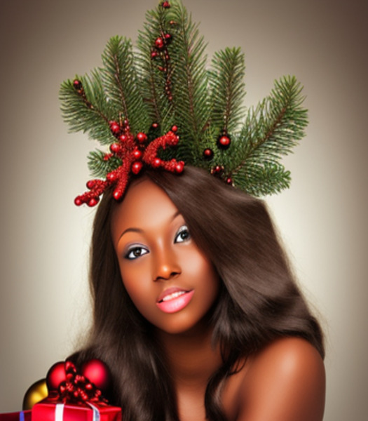 Intricately Rendered Dark Brown Skin Christma Print