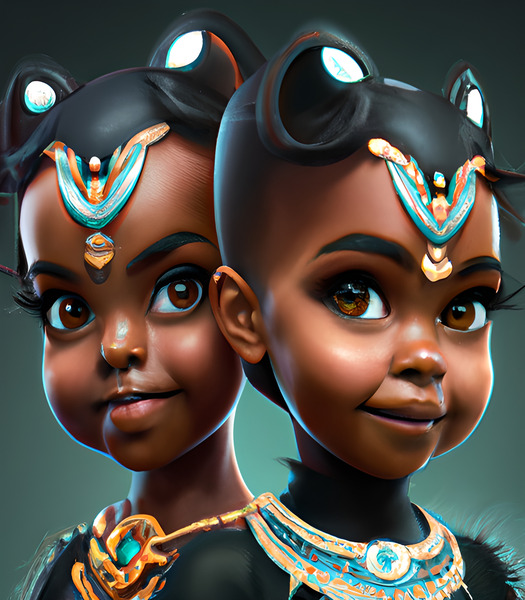 Two Adorable Brown Princesses Black Print