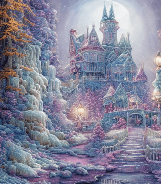 Whimsical Hyper Detailed Ice Castle Landscape Print