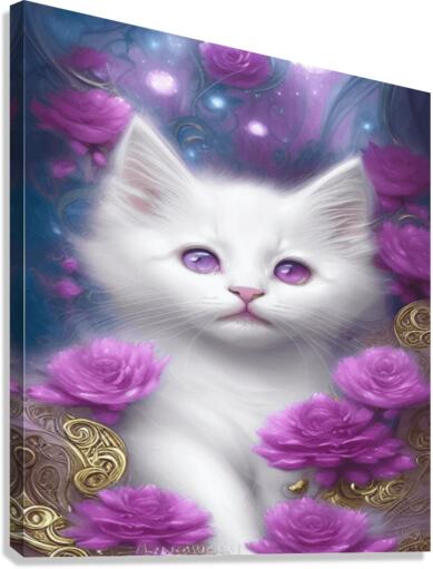 Fractal Flowers White Fluffy Kitten Cat Carri Canvas Print