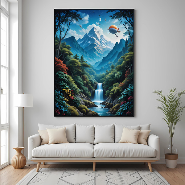 Psychedelic Mountain River Landscape Print