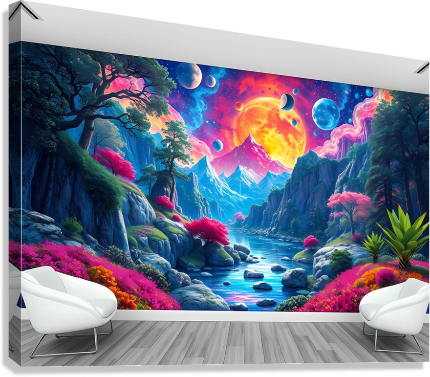 Mural Psychedelique de Paysage Naturel en Verre Trempe Canvas Print