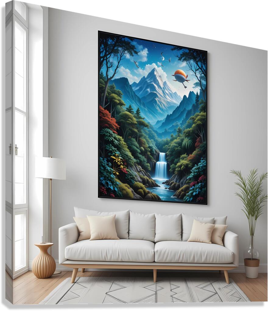 Psychedelic Mountain River Landscape Canvas Print