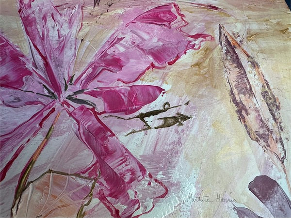 Flying with my dog in the flowers by Martine Harris