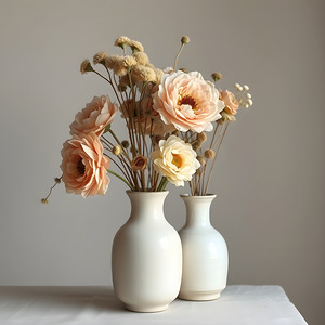 Elegant White Vases with Fresh Flowers: Stunning Indoor Floral Centerpiece