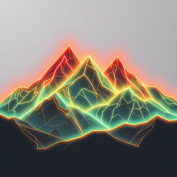Vibrant Illuminated Mountain: Colorful Abstract Nature Scene by MEGA