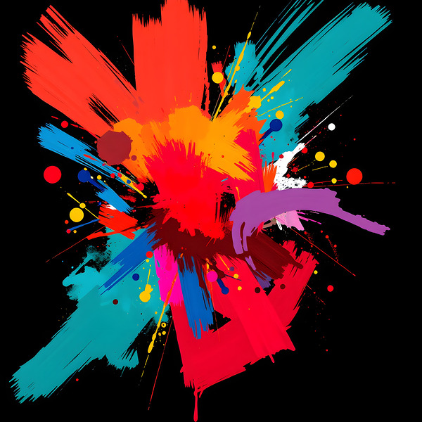 Vibrant Paint Splatter Art: Color Explosion on Black Background by MEGA