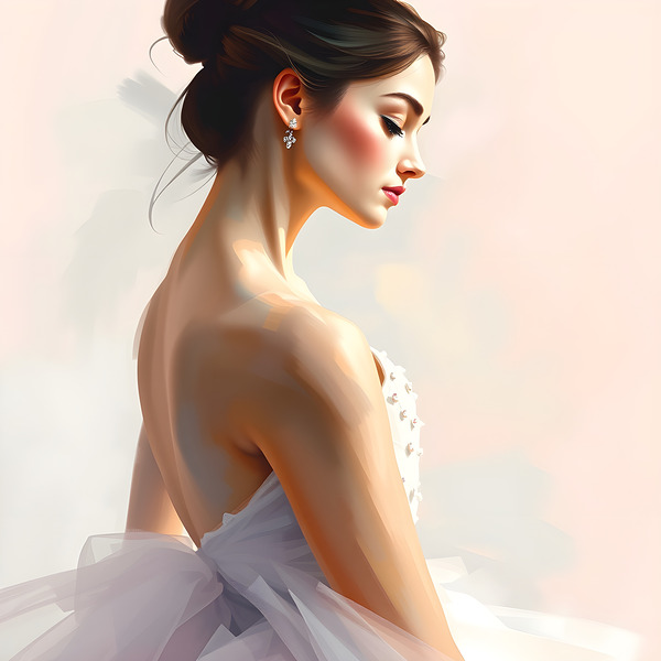 Elegant Woman in White Dress: Fashion Photoshoot with Bridal Vibes Print