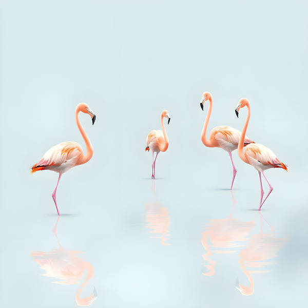 Pink Flamingos in Natural Habitat: Beautiful Wetland Birds Standing in Water by MEGA