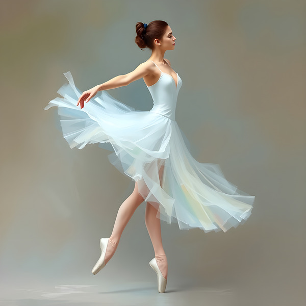 Grace in Motion: Ballerina in White Dress Performing Ballet Dance by MEGA
