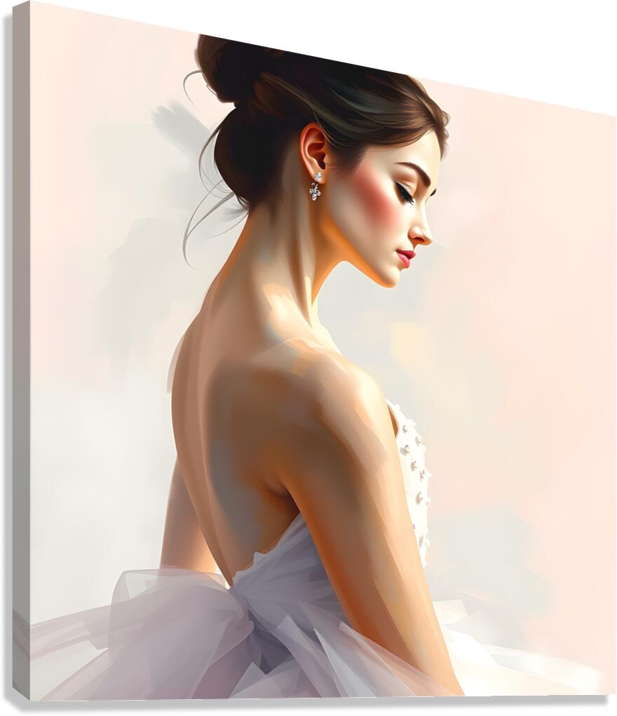 Elegant Woman in White Dress: Fashion Photoshoot with Bridal Vibes Canvas Print