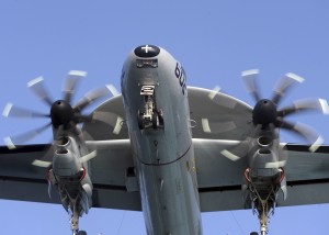 An E-2C Hawkeye prepares for landing.
