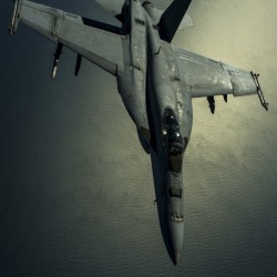 A U.S. Navy F-A-18E Hornet over Southwest Asia.