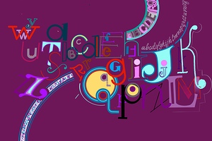 26 Letters Unfettered in a purple sky