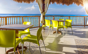 Cozumel tourist ocean promenade cafes and restaurants offering scenic landscape views of Cozumel and national Mexican food and drinks