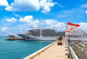 Luxury cruise ship heading to vacation from Monaco Monte Carlo Port Hercules