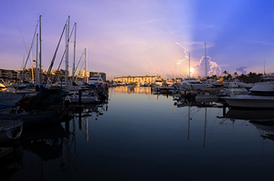 Mexico Panoramic view of Marina and yacht club in Puerto Vallarta at sunset