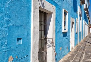 Colorful Puebla streets in Zocalo historic city center