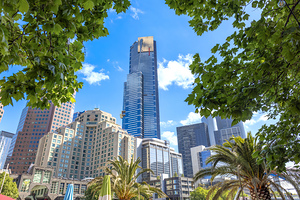 Australia scenic Melbourne downtown skyline panorama near financial business center