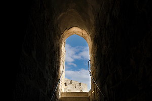Jerusalem Israel scenic ramparts walk over walls of Old City with panoramic skyline views