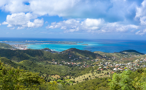 Caribbean cruise vacation panoramic skyline of Saint Martin island from Pic Paradis lookout