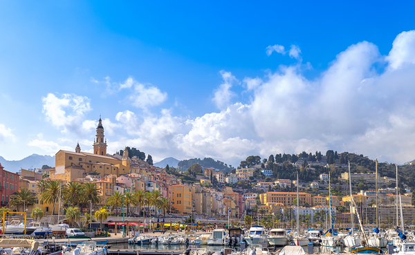 France French Riviera Scenic view of Menton historic center from the marina by Elijah Lovkoff