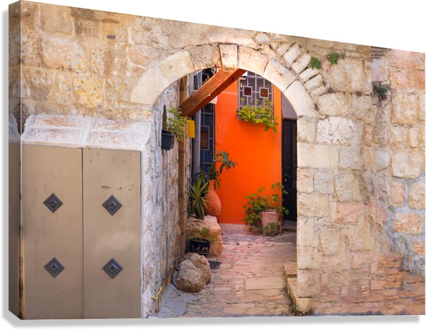 Israel Jerusalem old narrow streets of Nahlaot historic neighborhood with many small synagogues Canvas Print