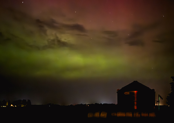 Prairie Lights: Aurora Over the Farm Print